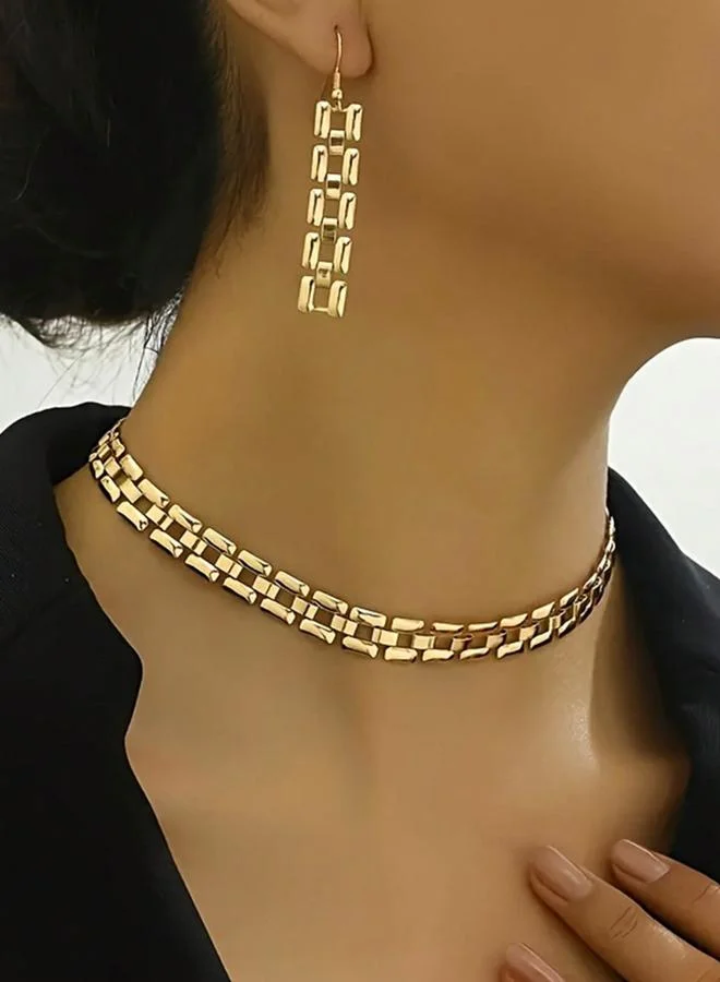 Take Two Gold Geometric Link Necklace and Earring Set